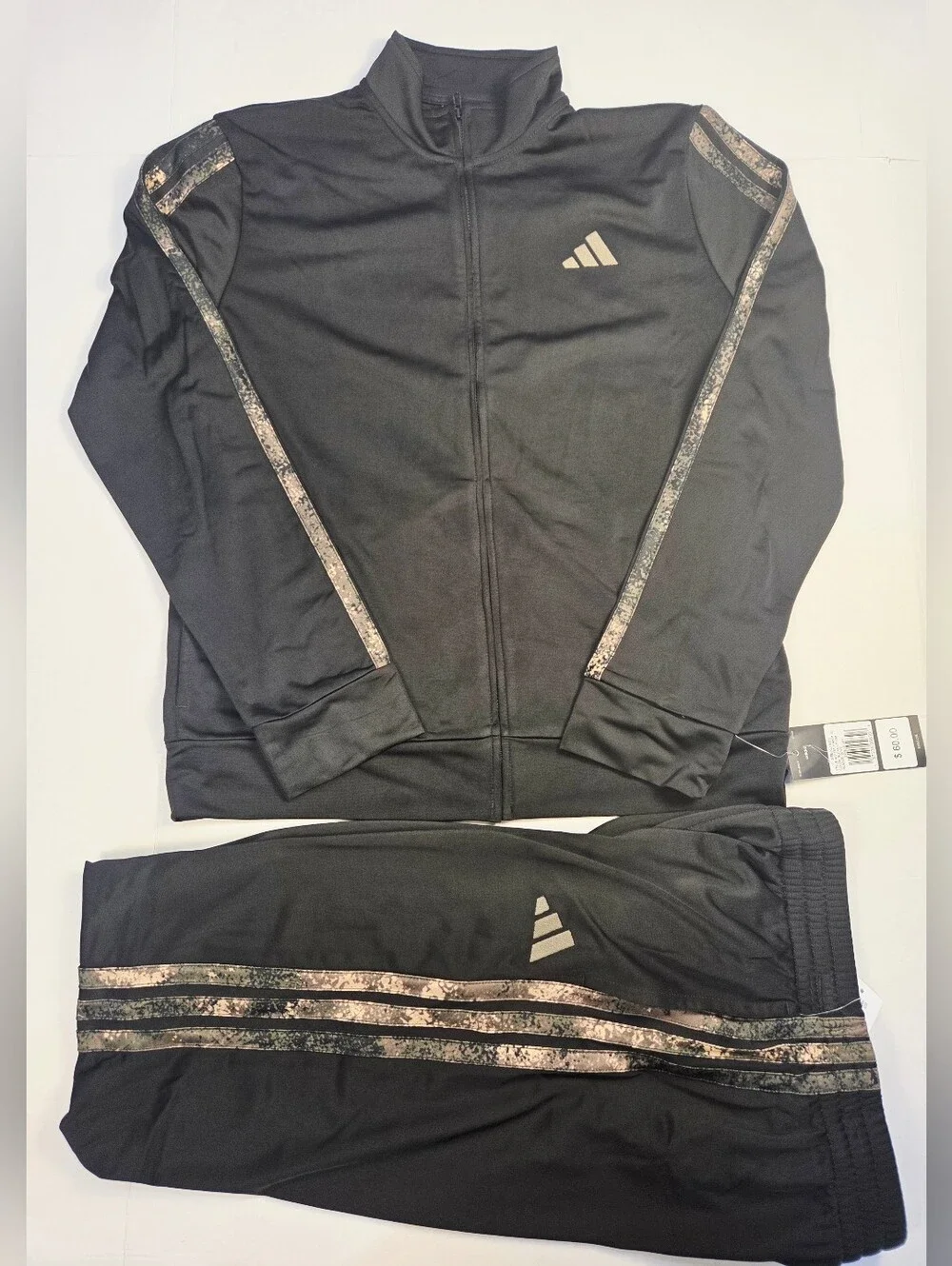Adidas Kids Black Track Jacket & Pants Set - Black with Metallic Accents